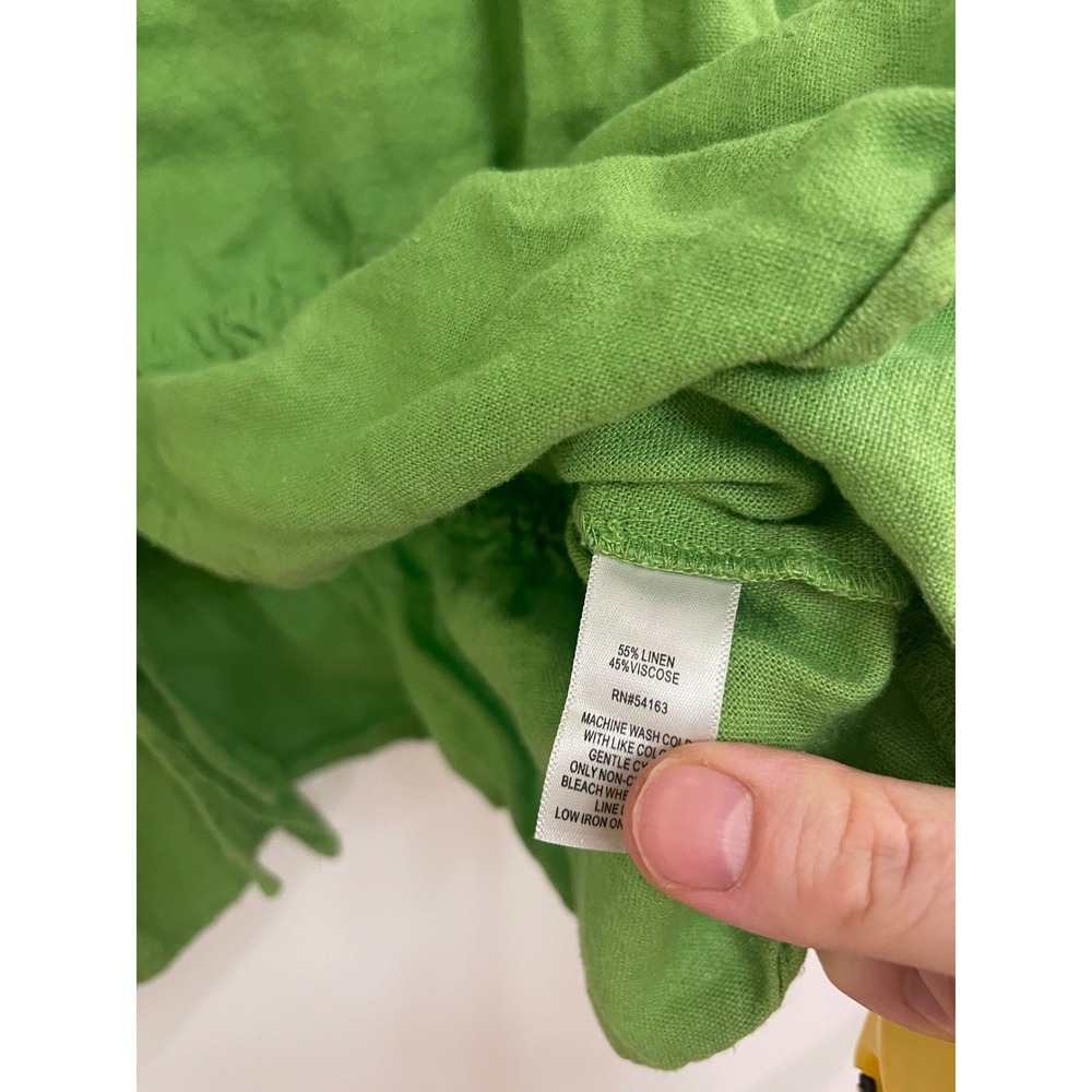 Linen Blend Lime Green Beachy Boho Tie Blouse Cover Vacation - Picture 3 of 4